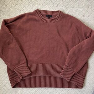 Quince Médium chocolate brown knit sweater ribbed hem minimalist cozy cotton 100